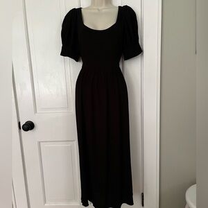 Madewell Black Puff-Sleeve Midi Dress Size 4 Dark Romantic Prairie Feminine
